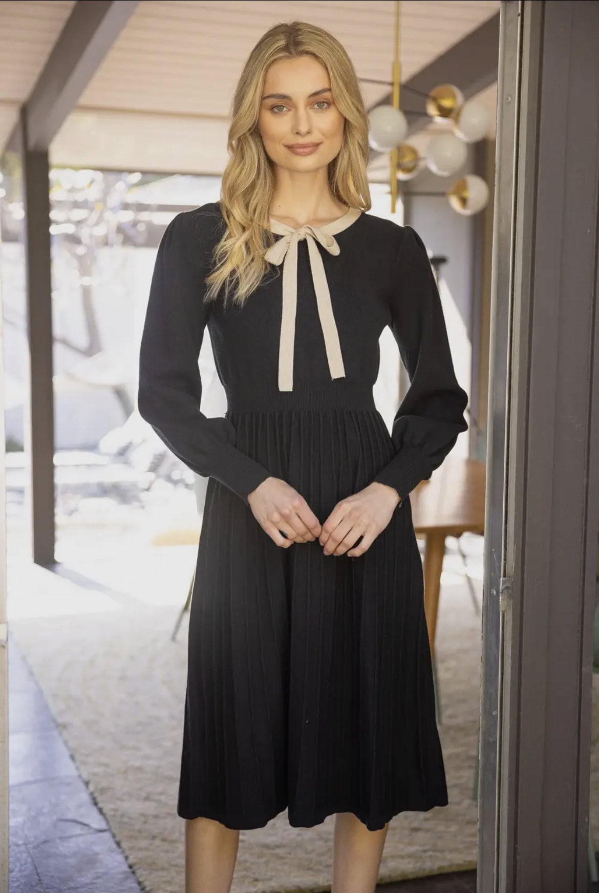 naoho black ribbon dress｜ファッション